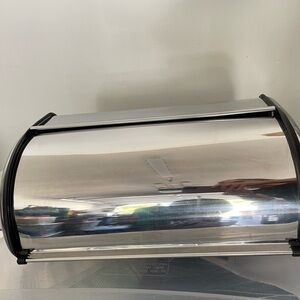 Vintage Chrome Bread Box with Roll Top Lid